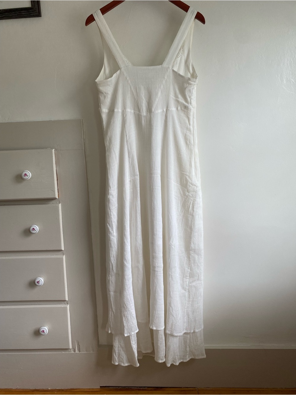 White Sleeveless Maxi Slip Dress with Crochet Trim - Picture 5 of 6